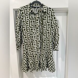Zara - olive green and white linen blend dress size L
